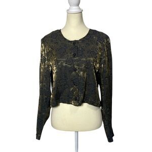 Vintage 80's C.W. Rose Burnout Velvet Floral Blouse - Long Sleeve Womens Size 14